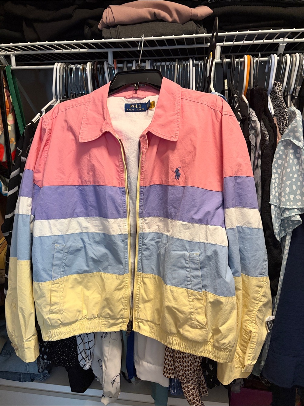 Polo by Ralph Lauren Pastel Colorblock Zip Jacket - Pink/Blue/Yellow